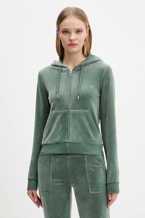 Juicy Couture bluza damska kolor zielony z kapturem gładka JCAP176 - zdjęcie produktu nr 1