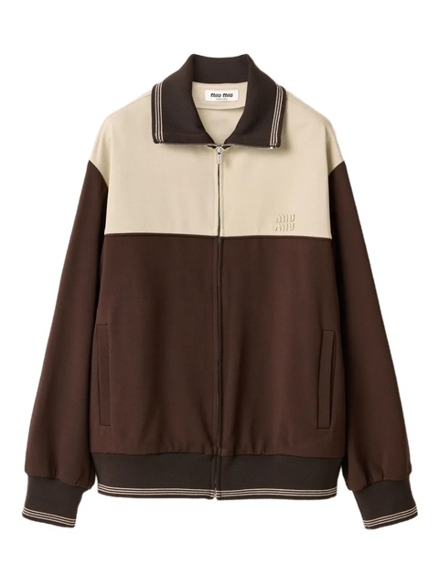Miu Miu knitted-cuffs zip-front sweatshirt - Brown - zdjęcie produktu nr 1