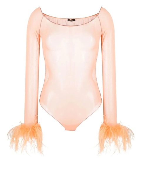 Oséree feather-trim sheer bodysuit - Orange - zdjęcie produktu nr 1