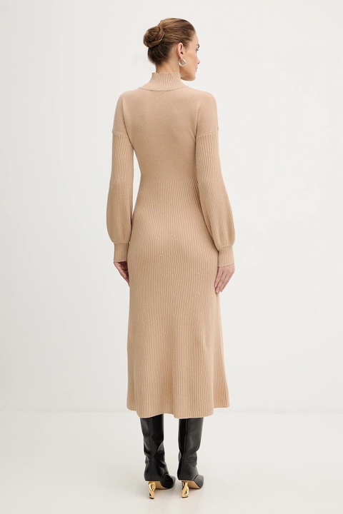 Luisa Spagnoli sukienka wełniana kolor beżowy maxi dopasowana 100209 - zdjęcie produktu nr 2