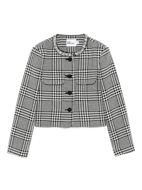 Self-Portrait embellished-collar houndstooth jacket - Black - zdjęcie produktu nr 1