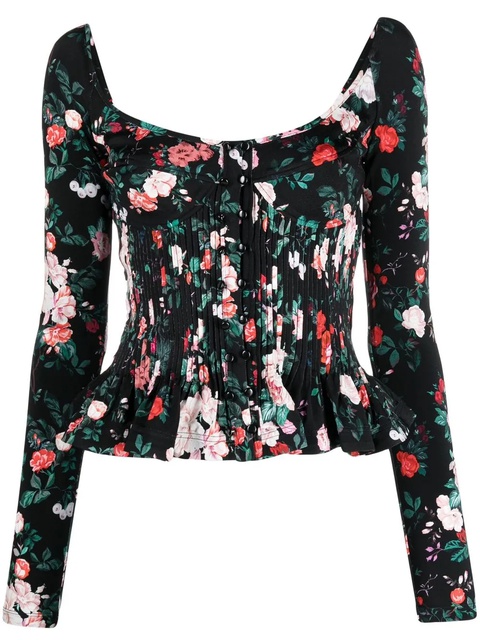 Rabanne floral-print corset-style blouse - Black - zdjęcie produktu nr 1