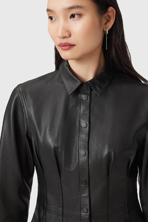 AllSaints koszula skórzana LARSON damska kolor czarny slim z kołnierzykiem klasycznym W034PD - zdjęcie produktu nr 2