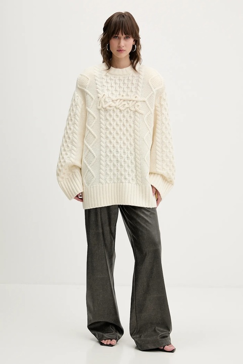 Rotate sweter z dodatkiem wełny damski kolor beżowy ciepły 114301857 - zdjęcie produktu nr 2