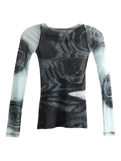 Jean Paul Gaultier rose-print mesh top - Grey - zdjęcie produktu nr 1