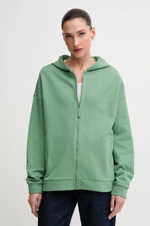 United Colors of Benetton bluza bawełniana damska kolor zielony z kapturem gładka 3UNID500R - zdjęcie produktu nr 1