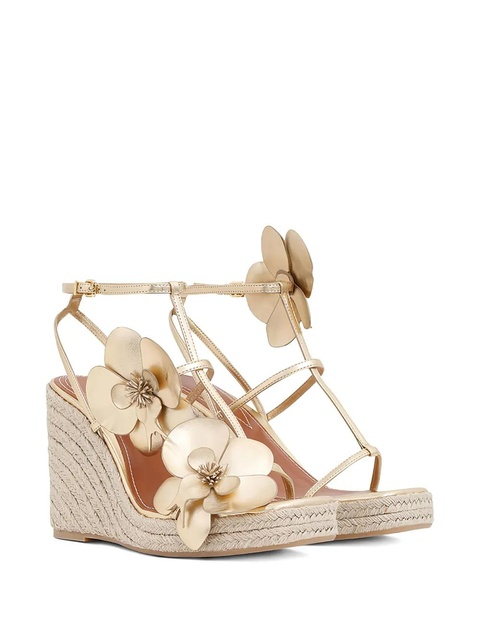 ZIMMERMANN 110mm Orchid flower-embellished wedge sandals - Gold - zdjęcie produktu nr 1
