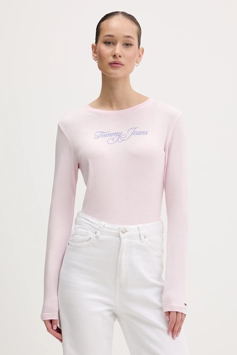 Tommy Jeans longsleeve bawełniany kolor różowy DW0DW21844 - zdjęcie produktu nr 1