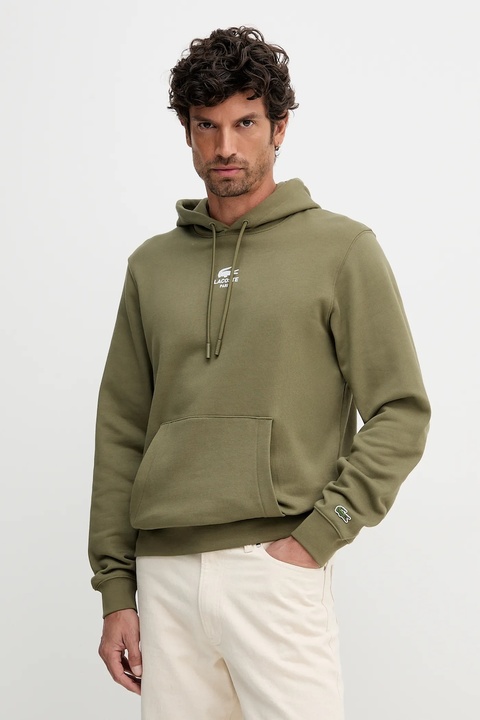 Lacoste bluza bawełniana kolor zielony z kapturem z nadrukiem SH2740 - zdjęcie produktu nr 1