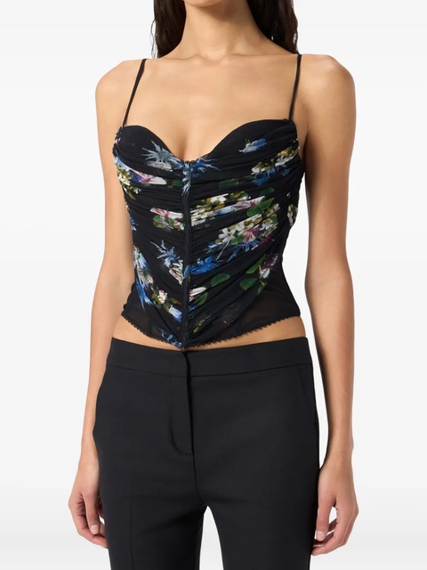 Blumarine floral-print ruched top - Black - zdjęcie produktu nr 1
