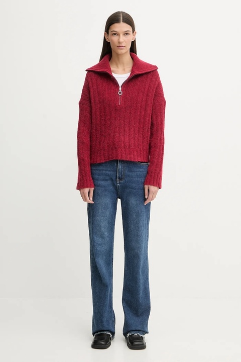 Marc O'Polo sweter z dodatkiem wełny damski kolor czerwony z półgolfem 5000007474 - zdjęcie produktu nr 2