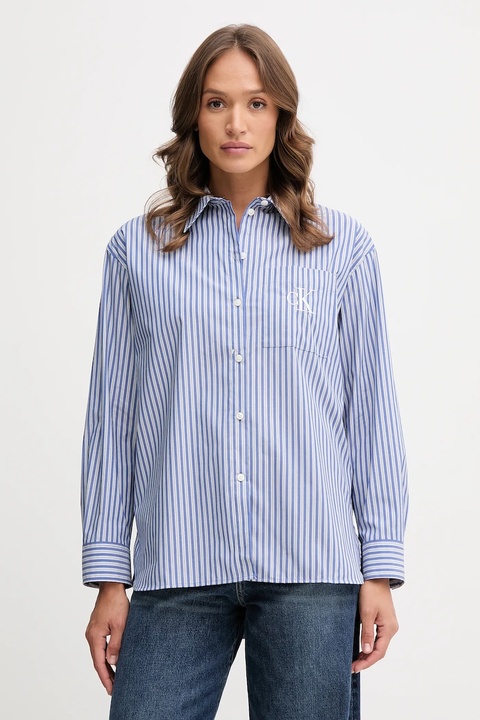 Calvin Klein Jeans koszula damska kolor niebieski relaxed z kołnierzykiem klasycznym LV044D170G - zdjęcie produktu nr 1