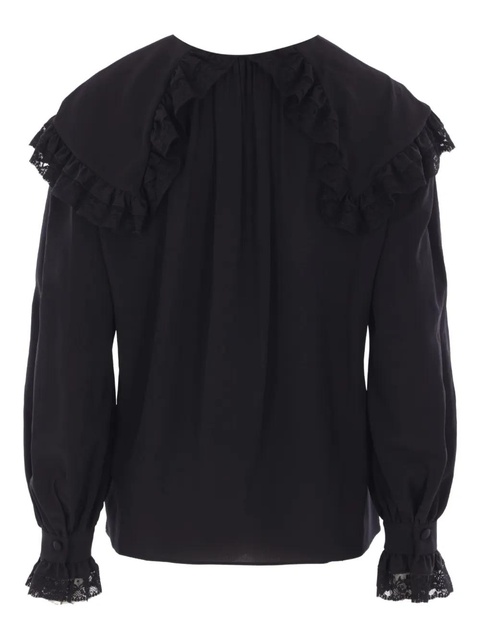Chloé lace-trimmed ruffled top - Black - zdjęcie produktu nr 1