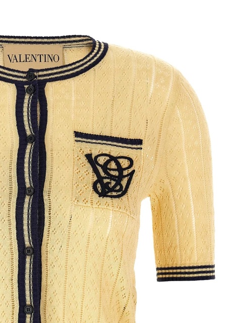 Valentino Garavani embroidered-logo short-sleeve cardigan - Yellow - zdjęcie produktu nr 2