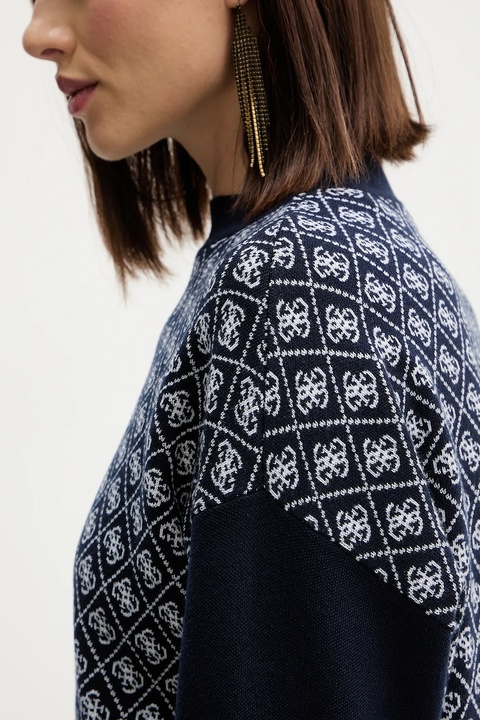 Guess sweter z domieszką wełny AUBREY damski kolor granatowy z półgolfem W5BR23 Z3JD2 - zdjęcie produktu nr 2