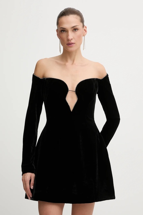 Bardot sukienka welurowa kolor czarny mini rozkloszowana 60094DB - zdjęcie produktu nr 1
