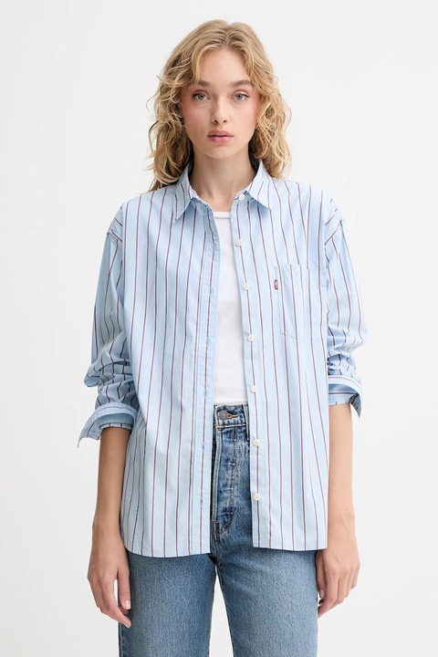 Levi's koszula bawełniana damska kolor niebieski relaxed z kołnierzykiem klasycznym 001HM - zdjęcie produktu nr 1