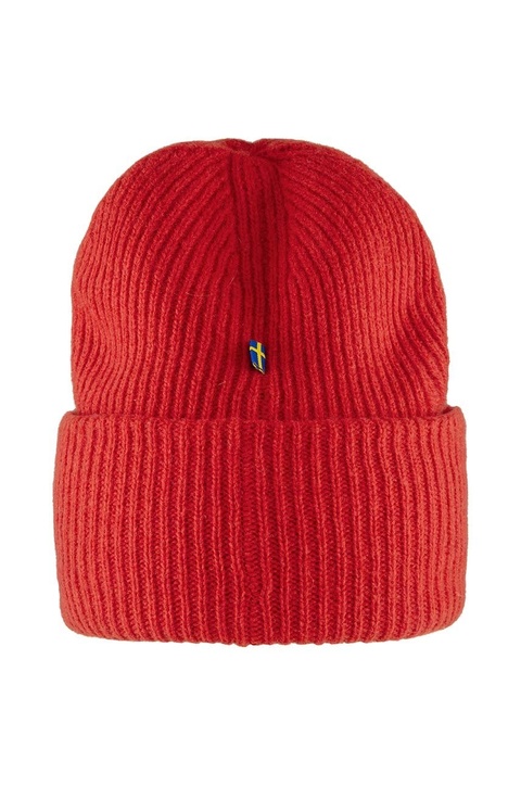 Fjallraven czapka wełniana 1963 Logo kolor czerwony z grubej dzianiny wełniana - zdjęcie produktu nr 2
