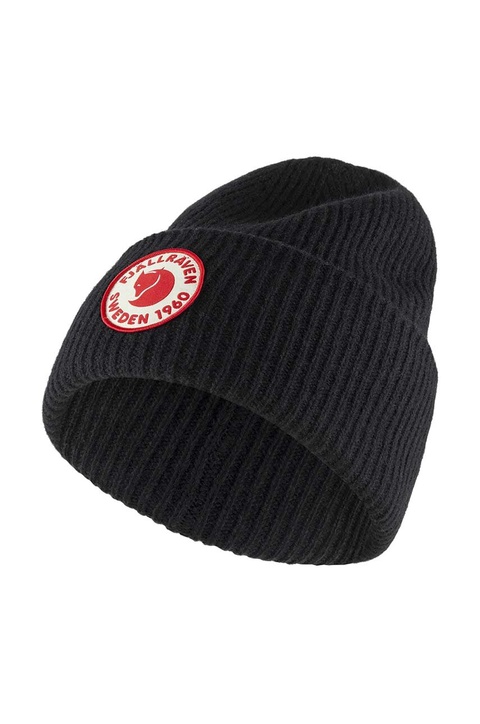 Fjallraven czapka wełniana 1965 Logo kolor czarny z grubej dzianiny wełniana - zdjęcie produktu nr 1