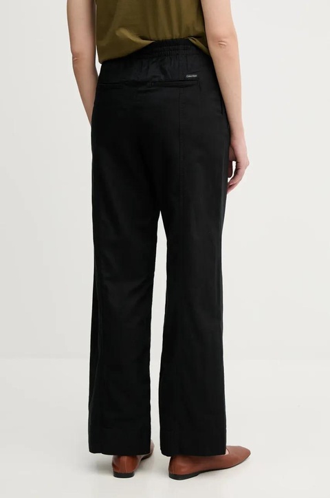 Calvin Klein Jeans spodnie z domieszką lnu damskie kolor czarny proste high waist J20J225340 - zdjęcie produktu nr 2