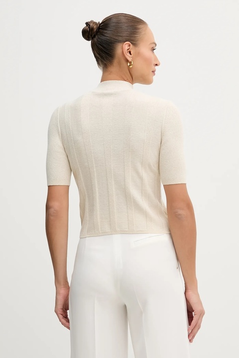 Sisley sweter z dodatkiem wełny damski kolor beżowy lekki z półgolfem 1WH2M2025 - zdjęcie produktu nr 2