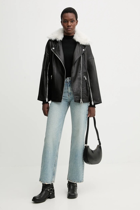 AllSaints ramoneska skórzana VENDRA kolor czarny przejściowa oversize W021LD - zdjęcie produktu nr 2