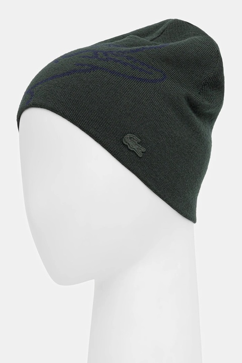 Lacoste czapka wełniana kolor zielony z cienkiej dzianiny wełniana RB3021 - zdjęcie produktu nr 2