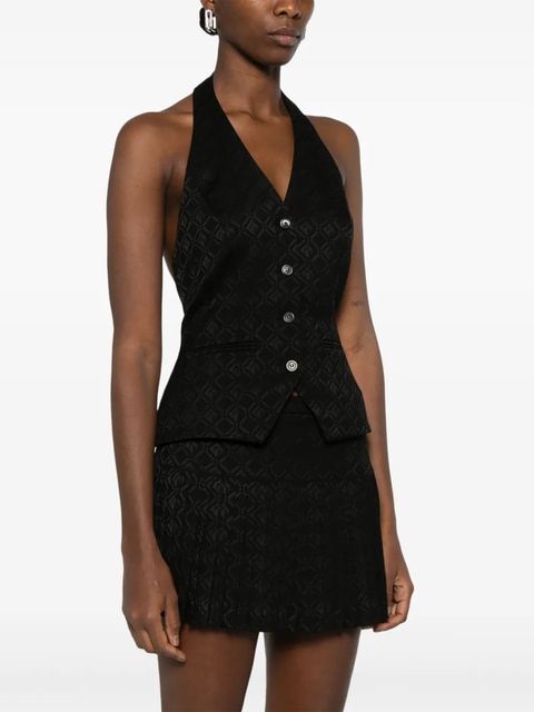 Marine Serre Moon Diamond-jacquard halterneck top - Black - zdjęcie produktu nr 2