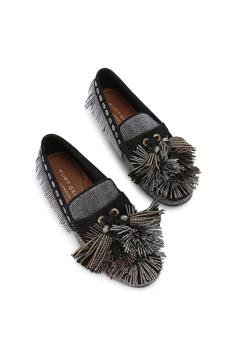 Kurt Geiger London mokasyny zamszowe Pom Pom Moccasin damskie kolor czarny na płaskim obcasie 4369500609 - zdjęcie produktu nr 2