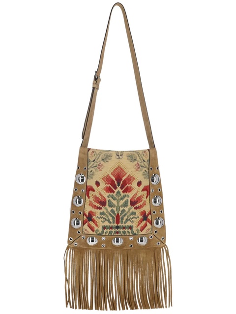 Valentino Garavani Nellcôte floral-embroidered fringe shoulder bag - Neutrals - zdjęcie produktu nr 1
