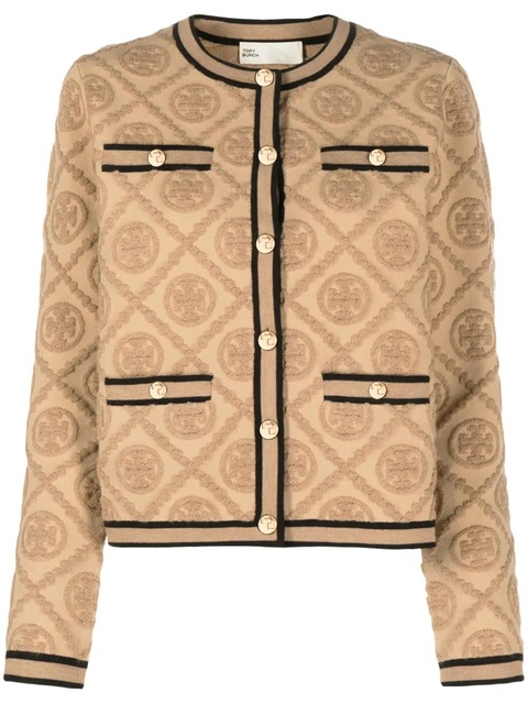 Tory Burch Kendra embossed wool cardigan - Brown - zdjęcie produktu nr 1