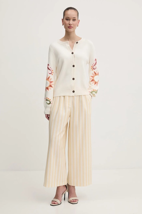 Never Fully Dressed spodnie damskie kolor żółty szerokie high waist NFDTR409 - zdjęcie produktu nr 2