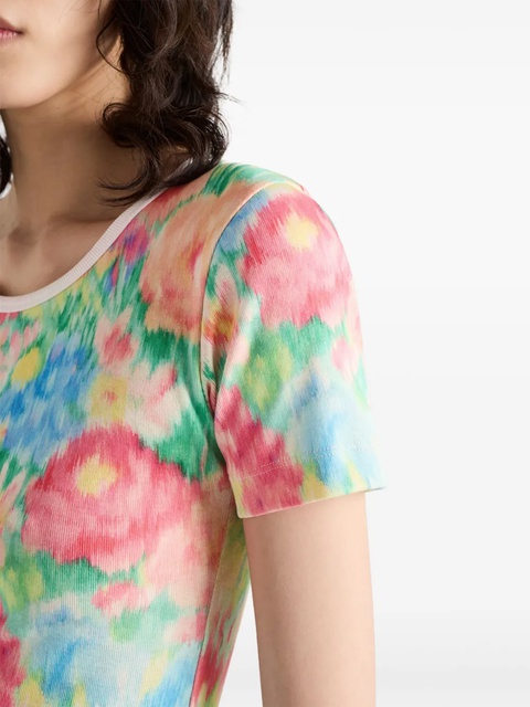Prada floral-print ribbed T-shirt - Green - zdjęcie produktu nr 2