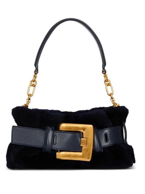 Balmain mini Anthem shearling buckle-detail clutch bag - Black - zdjęcie produktu nr 1