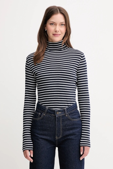 United Colors of Benetton longsleeve bawełniany kolor granatowy z golfem 30YSE2225 - zdjęcie produktu nr 1