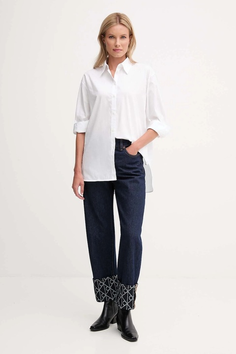 Calvin Klein Jeans koszula bawełniana damska kolor biały relaxed z kołnierzykiem klasycznym LV044D167G - zdjęcie produktu nr 2