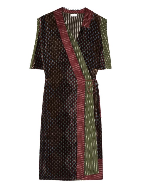 DRIES VAN NOTEN velvet patterned wrap dress - Brown - zdjęcie produktu nr 1