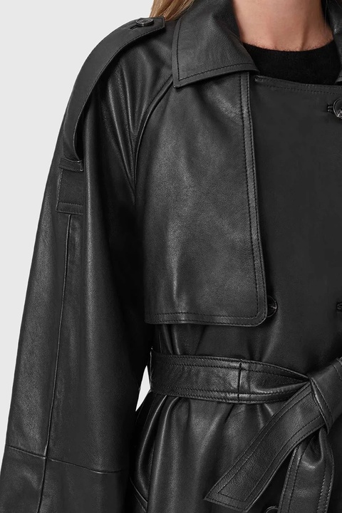 AllSaints płaszcz skórzany REED kolor czarny W004LD - zdjęcie produktu nr 2