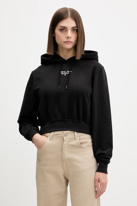 Tommy Jeans bluza bawełniana damska kolor czarny z kapturem z nadrukiem DW0DW22170 - zdjęcie produktu nr 1
