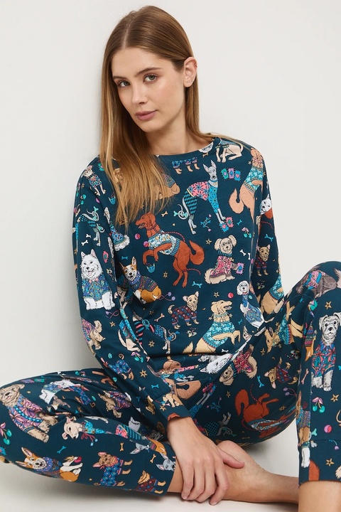 Medicine piżama bawełniana kolor turkusowy bawełniana - zdjęcie produktu nr 1