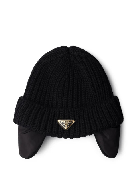 Prada triangle-logo knitted beanie hat - Black - zdjęcie produktu nr 1