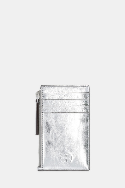 Tory Burch portfel skórzany Fleming damski kolor srebrny 175191-040 - zdjęcie produktu nr 1