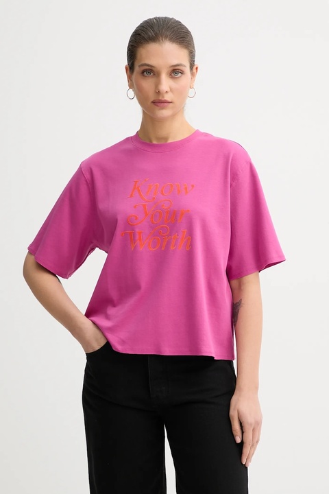 United Colors of Benetton t-shirt bawełniany damski kolor różowy 3DCJD10B9 - zdjęcie produktu nr 1