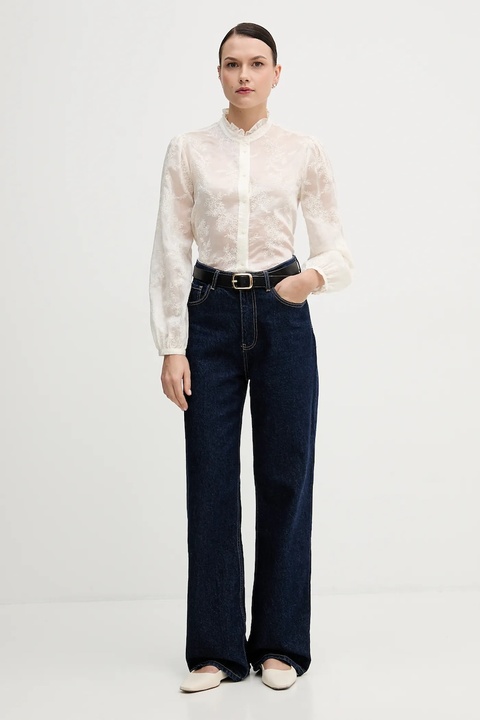 United Colors of Benetton koszula damska kolor beżowy regular ze stójką 52WNDQ0CQ - zdjęcie produktu nr 1