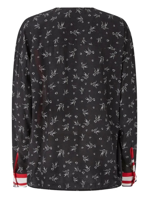 PINKO bird-print striped top - Black - zdjęcie produktu nr 1