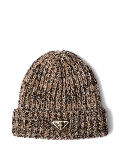 Prada melangé virgin wool beanie - Brown - zdjęcie produktu nr 2