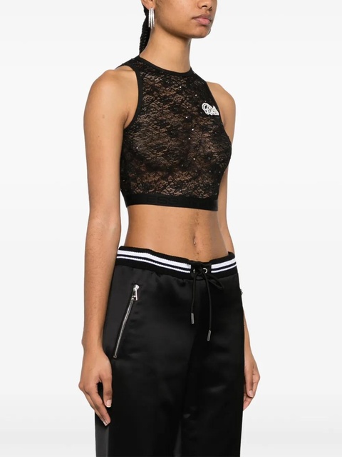 Alessandra Rich cropped lace tank top - Black - zdjęcie produktu nr 2