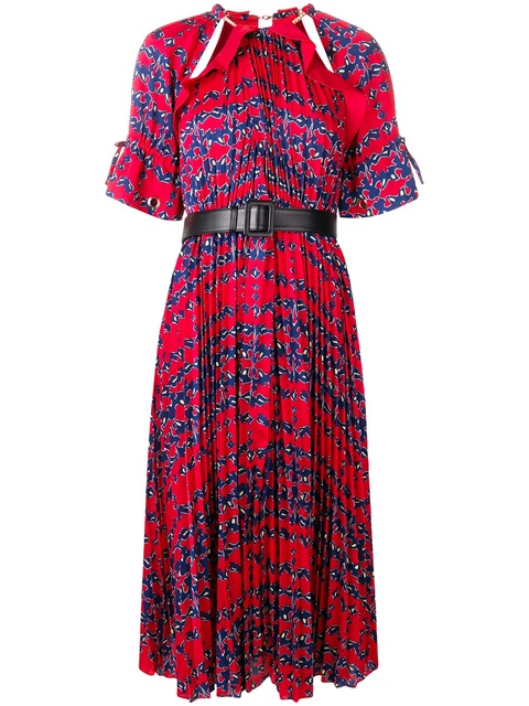 Self-Portrait pleated short-sleeve flared dress - zdjęcie produktu nr 1