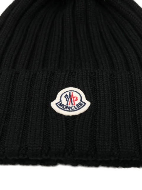 Moncler pompom logo-patch hat - Black - zdjęcie produktu nr 2