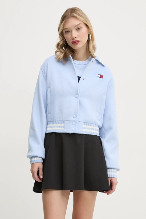 Tommy Jeans kurtka z domieszką wełny kolor niebieski przejściowa oversize DW0DW20165 - zdjęcie produktu nr 1